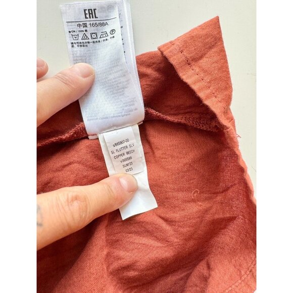 GAP Flutter Sleeve Cinch Waist Copper Beach Brown Cotton Mini Dress, Size S - Picture 12 of 13